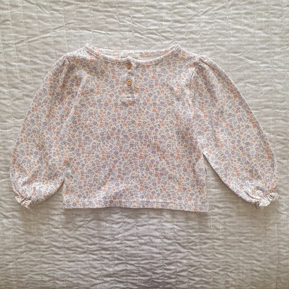 Rabbit+Bear Toddler Girl Floral Top Size 3T Organic Cotton Long Sleeve